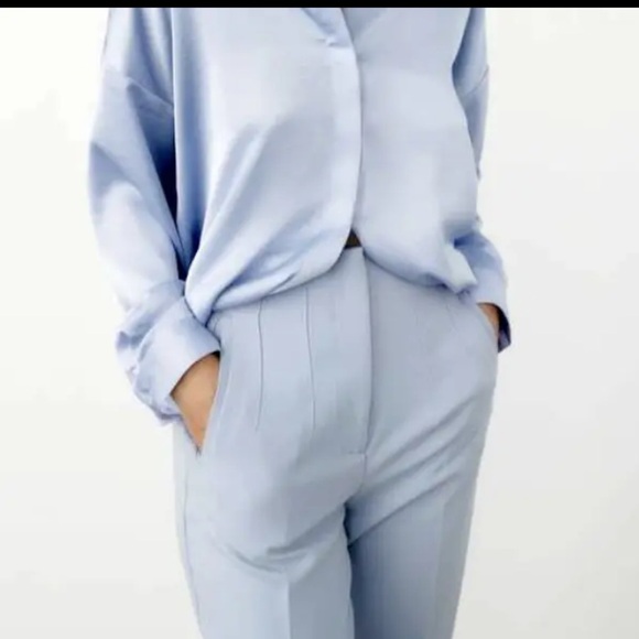 ZARA WOMAN HIGH-WAISTED PANTS LIGHT BLUE - Picture 5 of 15